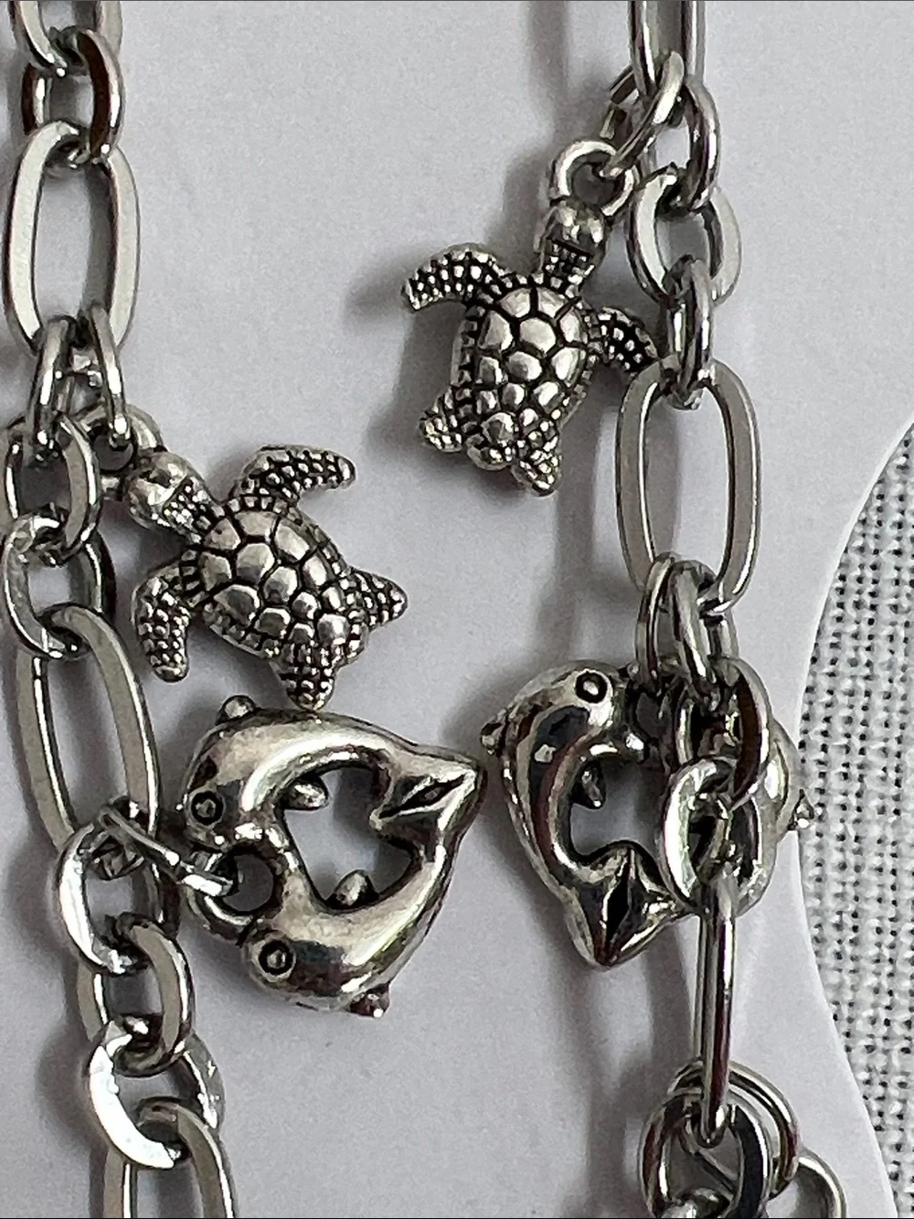 🌞 Sterling Silver Charm Bracelet w/Turquoise Accents Turtles Dolphins Whales OS